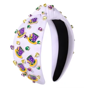 MOLOCH Mardi Gras Enamel Top Hat Headband for Women - Purple, Yellow, Green Carnival Crystal Hair Accessory - Fat Tuesday Gifts