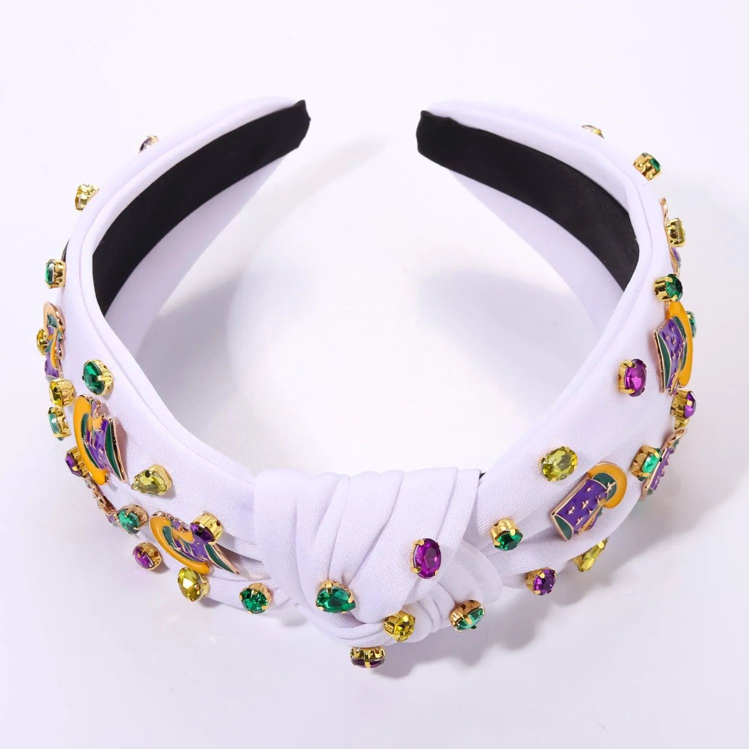MOLOCH Mardi Gras Enamel Top Hat Headband for Women - Purple, Yellow, Green Carnival Crystal Hair Accessory - Fat Tuesday Gifts