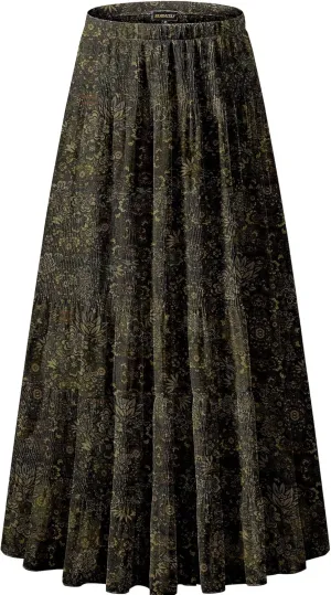 NASHALYLY Women's Chiffon Elastic High Waist Pleated A-Line Flared Maxi Skirts