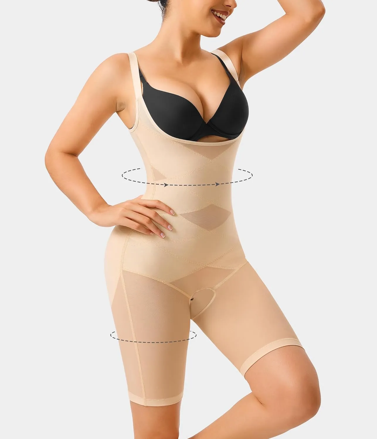 Nebility Tummy Control Shapewear Bodysuits Open Bust Full Body Shapewear Seamless Faja Body Shaper
