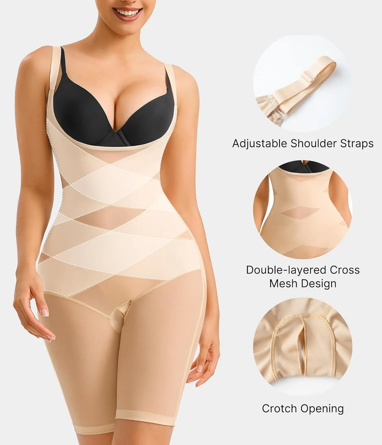 Nebility Tummy Control Shapewear Bodysuits Open Bust Full Body Shapewear Seamless Faja Body Shaper