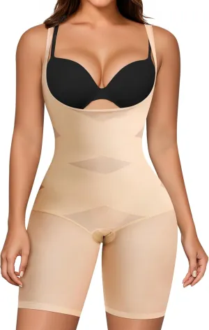 Nebility Tummy Control Shapewear Bodysuits Open Bust Full Body Shapewear Seamless Faja Body Shaper