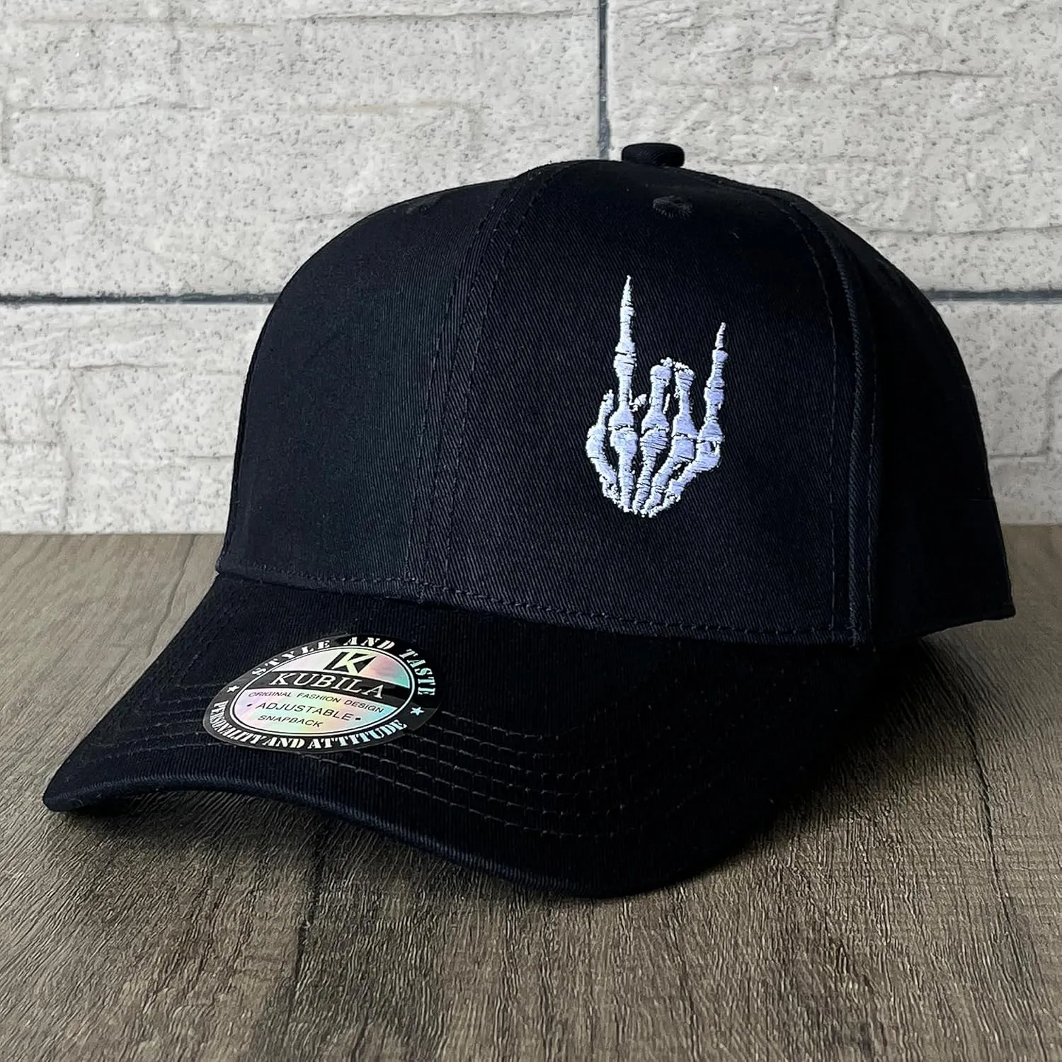 Skeleton Hand with Finger Embroidered Baseball Cap,Funny Plain Black Snapback dad Hats for Men Women