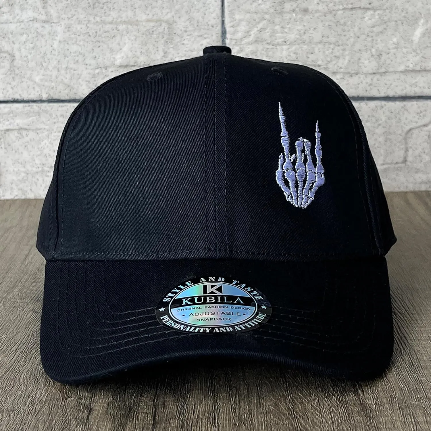 Skeleton Hand with Finger Embroidered Baseball Cap,Funny Plain Black Snapback dad Hats for Men Women