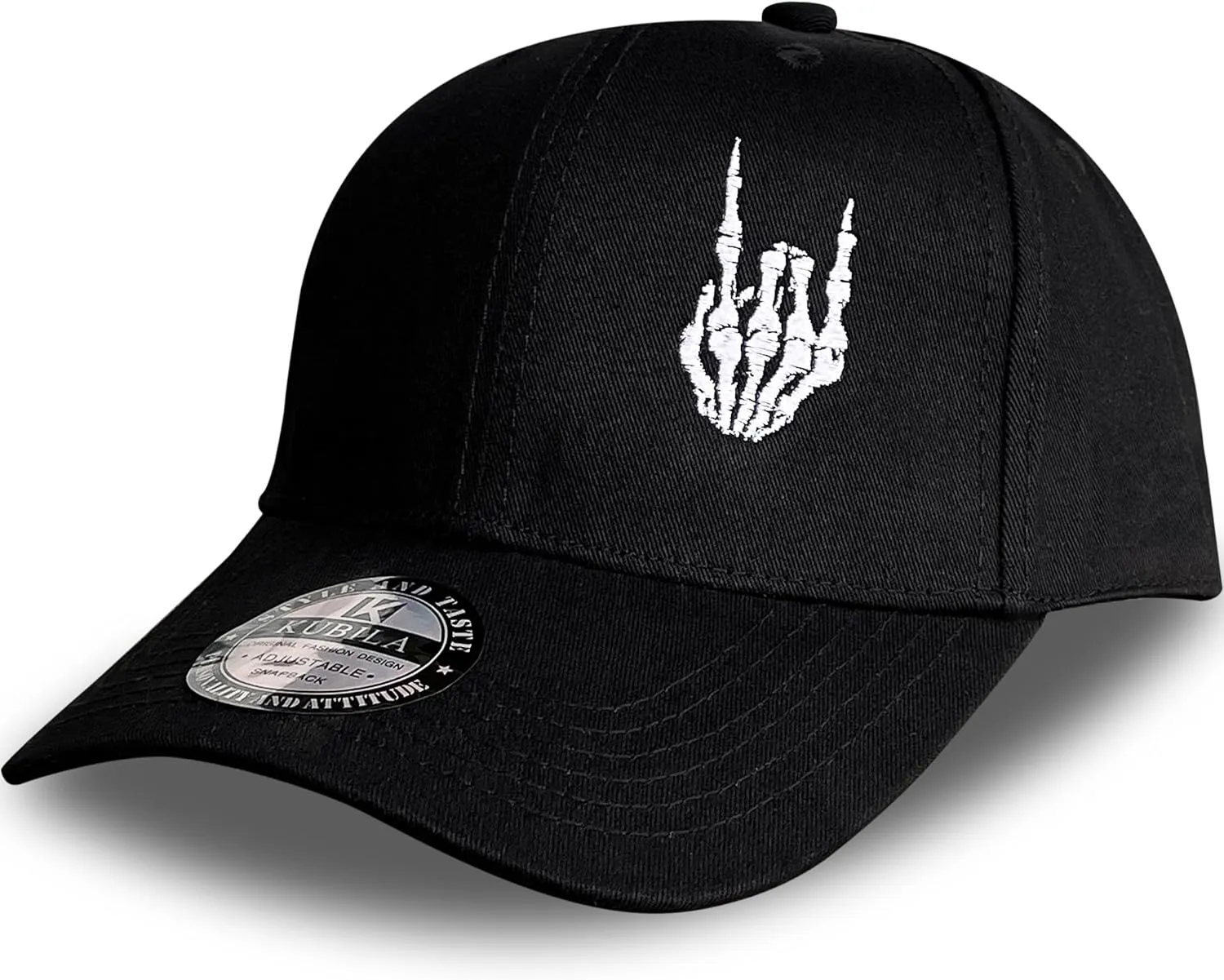 Skeleton Hand with Finger Embroidered Baseball Cap,Funny Plain Black Snapback dad Hats for Men Women