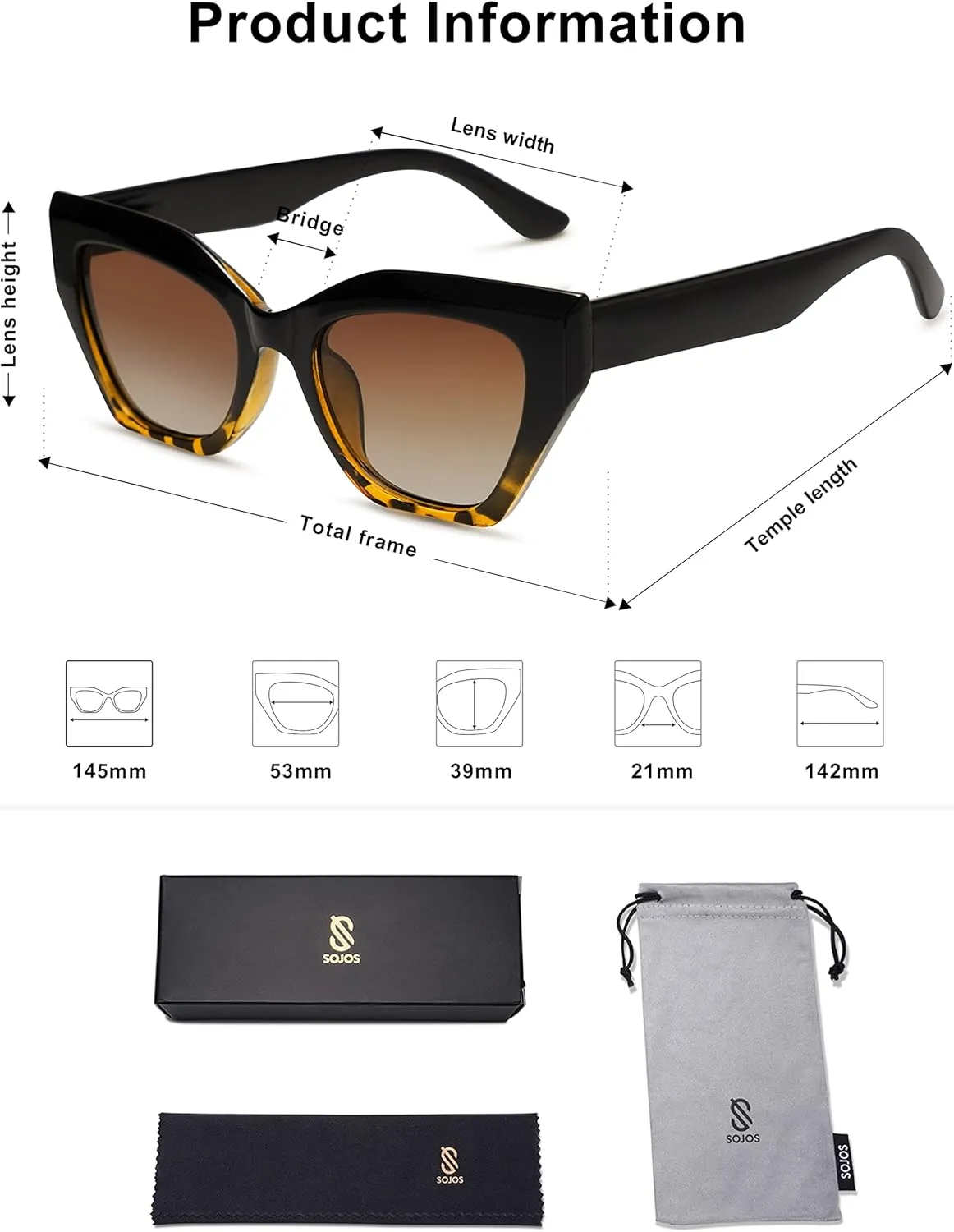 SOJOS Square Cat Eye Polarized Sunglasses for Women Small Retro Vintage Trendy Cateye Shades Sunnies Gafas de sole SJ2235