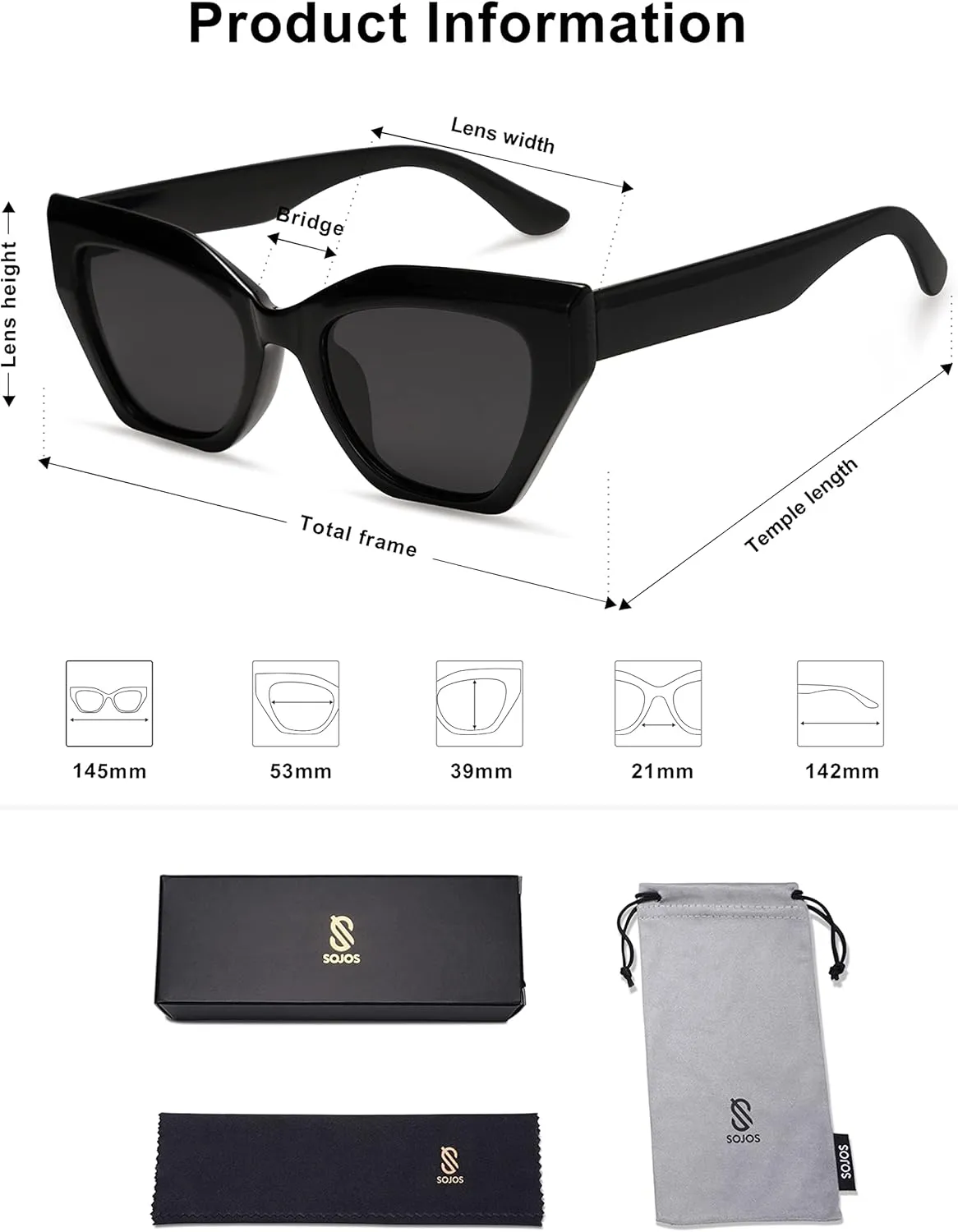 SOJOS Square Cat Eye Polarized Sunglasses for Women Small Retro Vintage Trendy Cateye Shades Sunnies Gafas de sole SJ2235