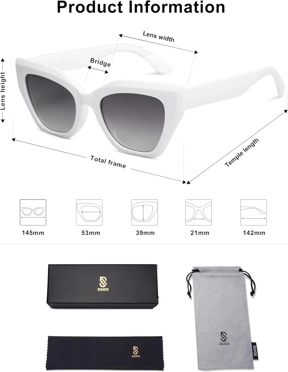 SOJOS Square Cat Eye Polarized Sunglasses for Women Small Retro Vintage Trendy Cateye Shades Sunnies Gafas de sole SJ2235