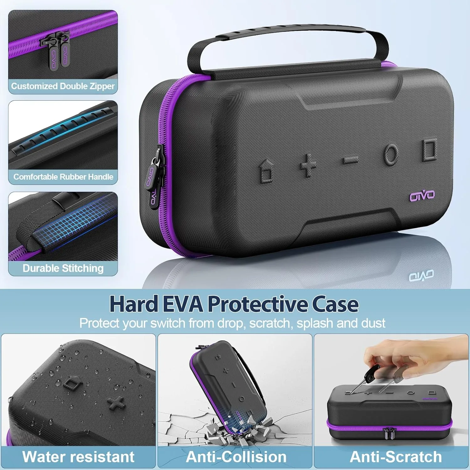 Switch OLED Carrying Case Compatible with Nintendo Switch & Switch OLED, Portable Switch Travel Carry Case Fit for Joy-Con and Adapter, Hard Shell Protective Switch Pouch Case with 20 Games, Purple