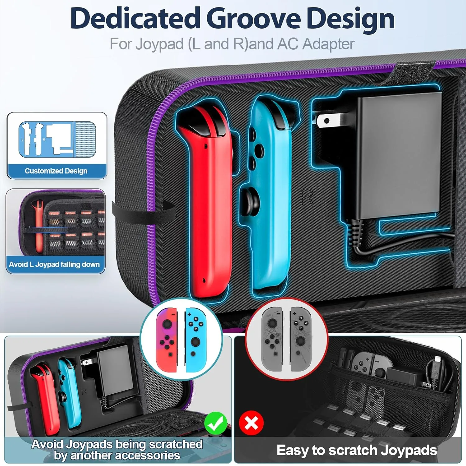 Switch OLED Carrying Case Compatible with Nintendo Switch & Switch OLED, Portable Switch Travel Carry Case Fit for Joy-Con and Adapter, Hard Shell Protective Switch Pouch Case with 20 Games, Purple