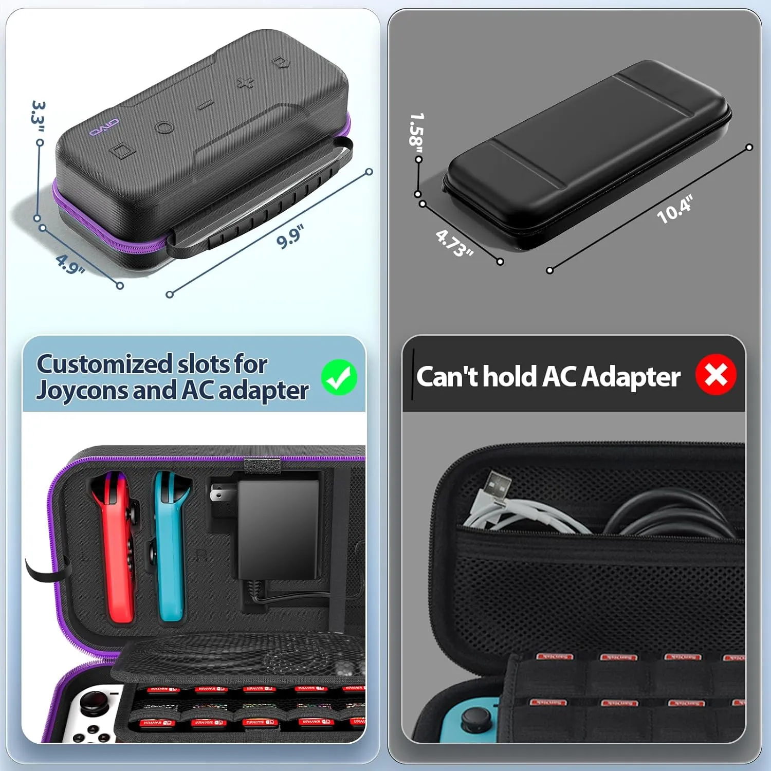 Switch OLED Carrying Case Compatible with Nintendo Switch & Switch OLED, Portable Switch Travel Carry Case Fit for Joy-Con and Adapter, Hard Shell Protective Switch Pouch Case with 20 Games, Purple