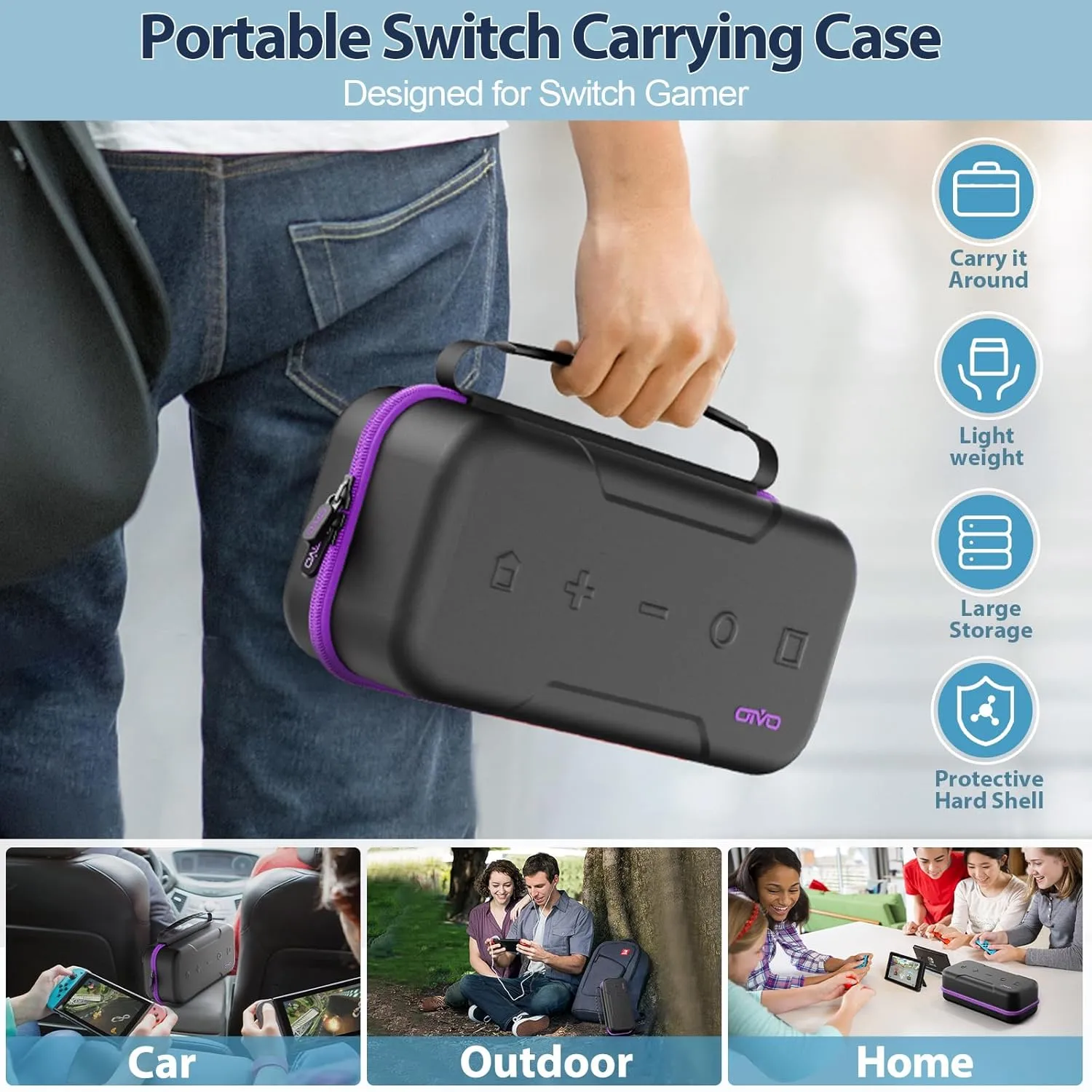 Switch OLED Carrying Case Compatible with Nintendo Switch & Switch OLED, Portable Switch Travel Carry Case Fit for Joy-Con and Adapter, Hard Shell Protective Switch Pouch Case with 20 Games, Purple