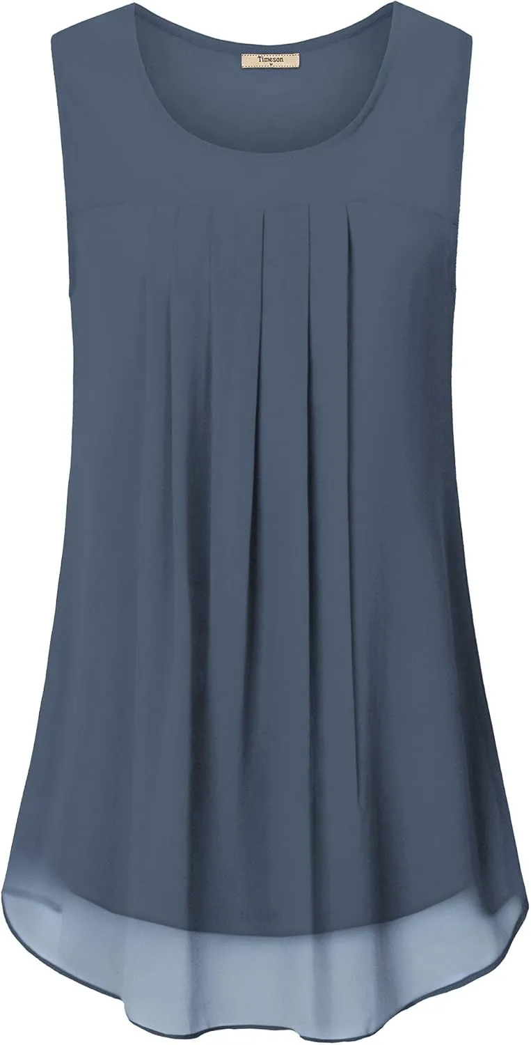 Timeson Women's Sleeveless Chiffon Tank Top Double Layers Casual Blouse Tunic