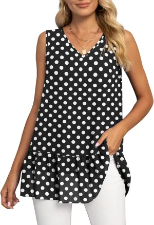 VIISHOW Women's 2023 Summer Sleeveless V Neck Chiffon Tank Top Double Layers Ruffle Hem Casual Blouse Tunic