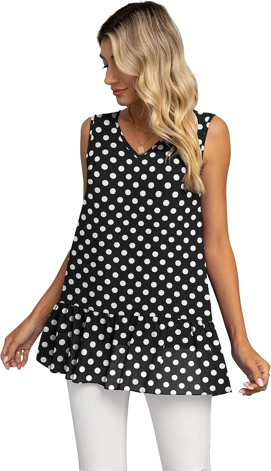 VIISHOW Women's 2023 Summer Sleeveless V Neck Chiffon Tank Top Double Layers Ruffle Hem Casual Blouse Tunic