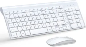Wireless Keyboard and Mouse Ultra Slim Combo, TopMate 2.4G Silent Compact USB 2400DPI Mouse and Scissor Switch Keyboard Set with Cover, 2 AA and 2 AAA Batteries, for PC/Laptop/Windows/Mac - White
