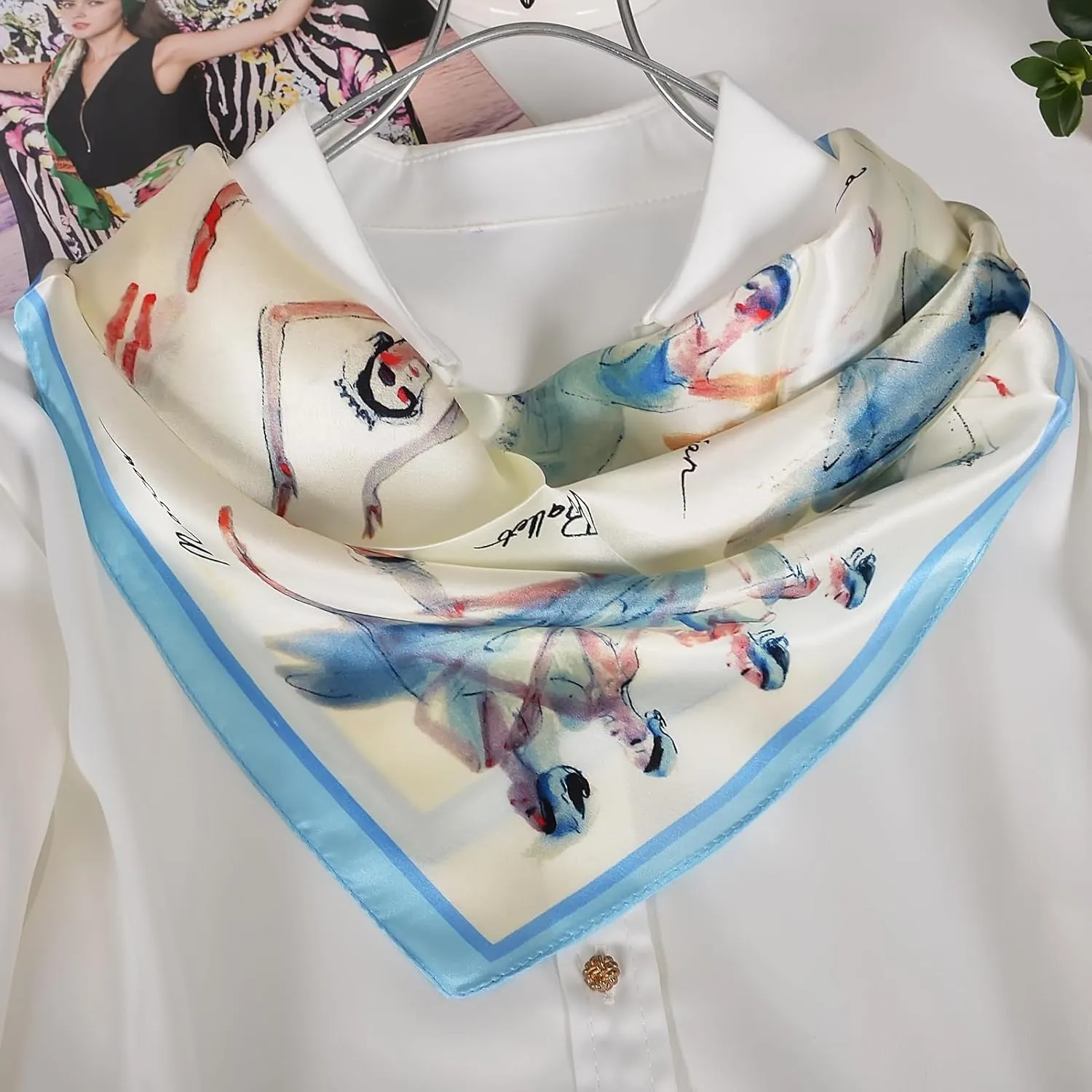 Women 100% Mulberry Silk Neck Scarf Lightweight Digital Print Small Square Scarfs- Neckerchief Gift Packing 21"*21"