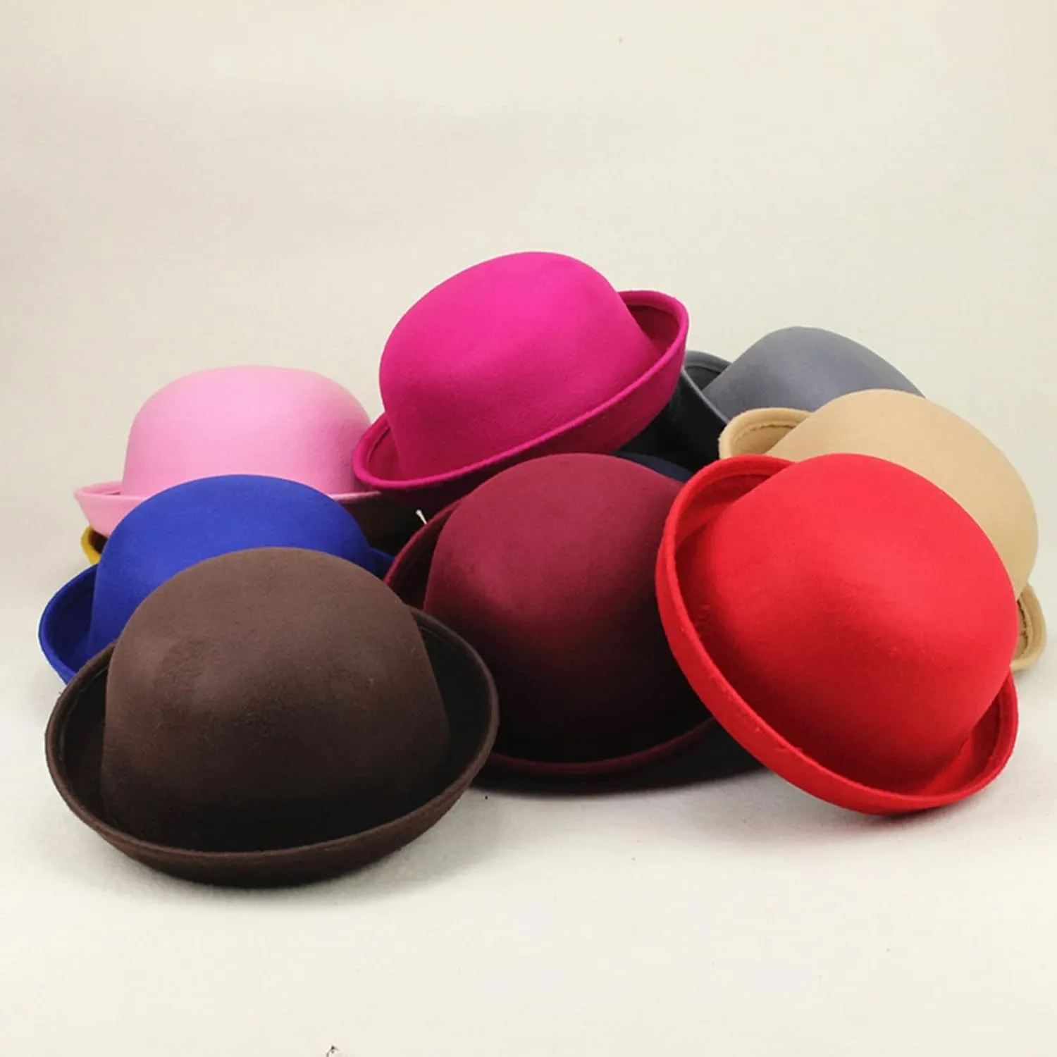 Women Felt Hat, Bucket Hat, Adjustable Vintage Bowler Suede Wool Hat with Bowknot Fall Bell Round Cap