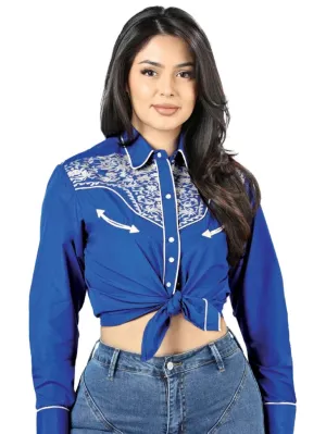 Women's Royal Blue Embroidered Long Sleeve Western Shirt El Señor de los Cielos GEN-44185