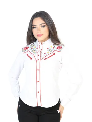 Women's White Embroidered Long Sleeve Western Shirt El Señor de los Cielos